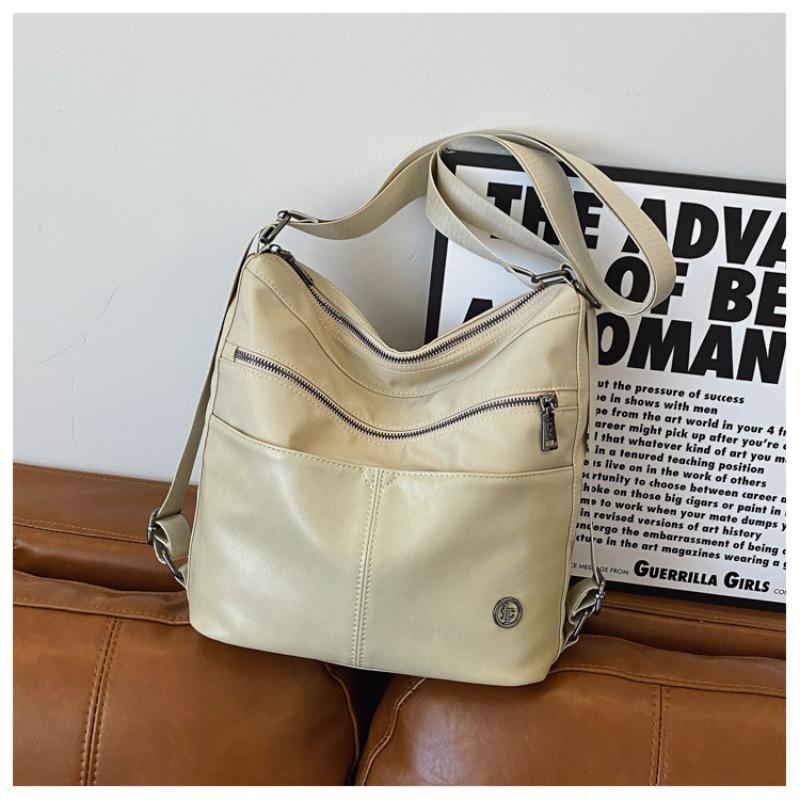 

Новая модная многофункциональная женская сумка повседневная на плечо трендовая однотонная большая кожаная мягкая сумка бежевый
