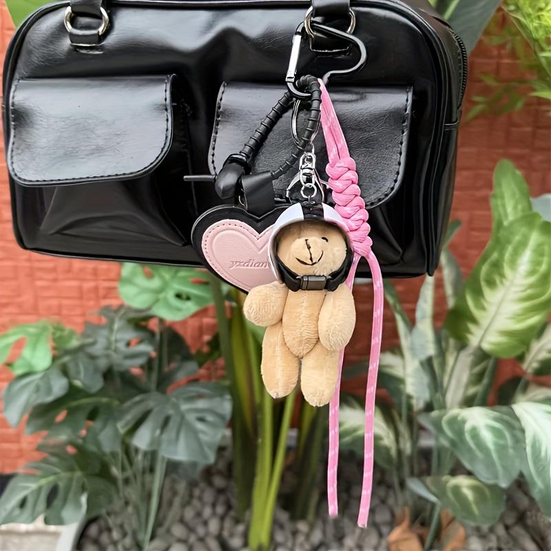Ręcznie robiony mini breloczek z misiem, modny plastikowy brelok z zawieszką w kształcie skórzanej torebki, modny dodatek do kluczy samochodowych