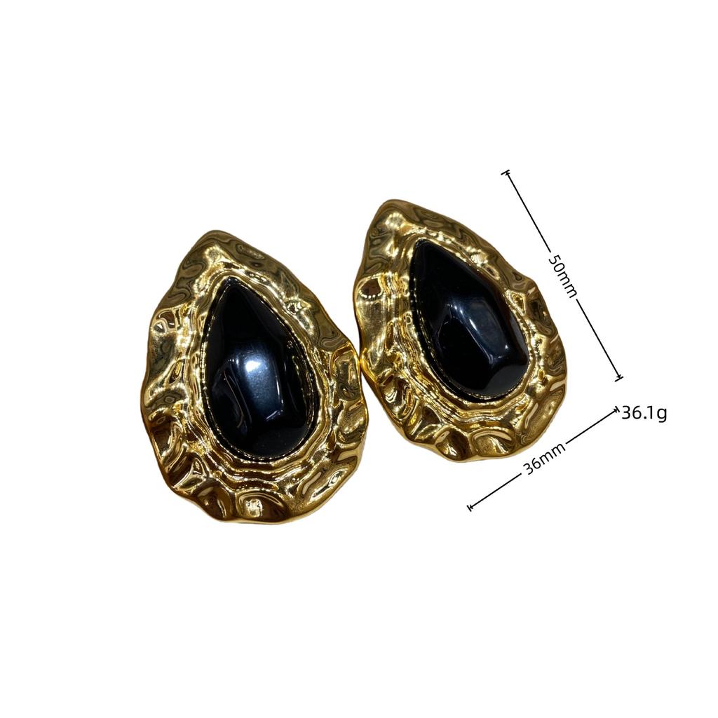 Black Water Drop Gem Stud Earrings Retro Classic Light Luxury Temperament Fashion Simple Earrings Women