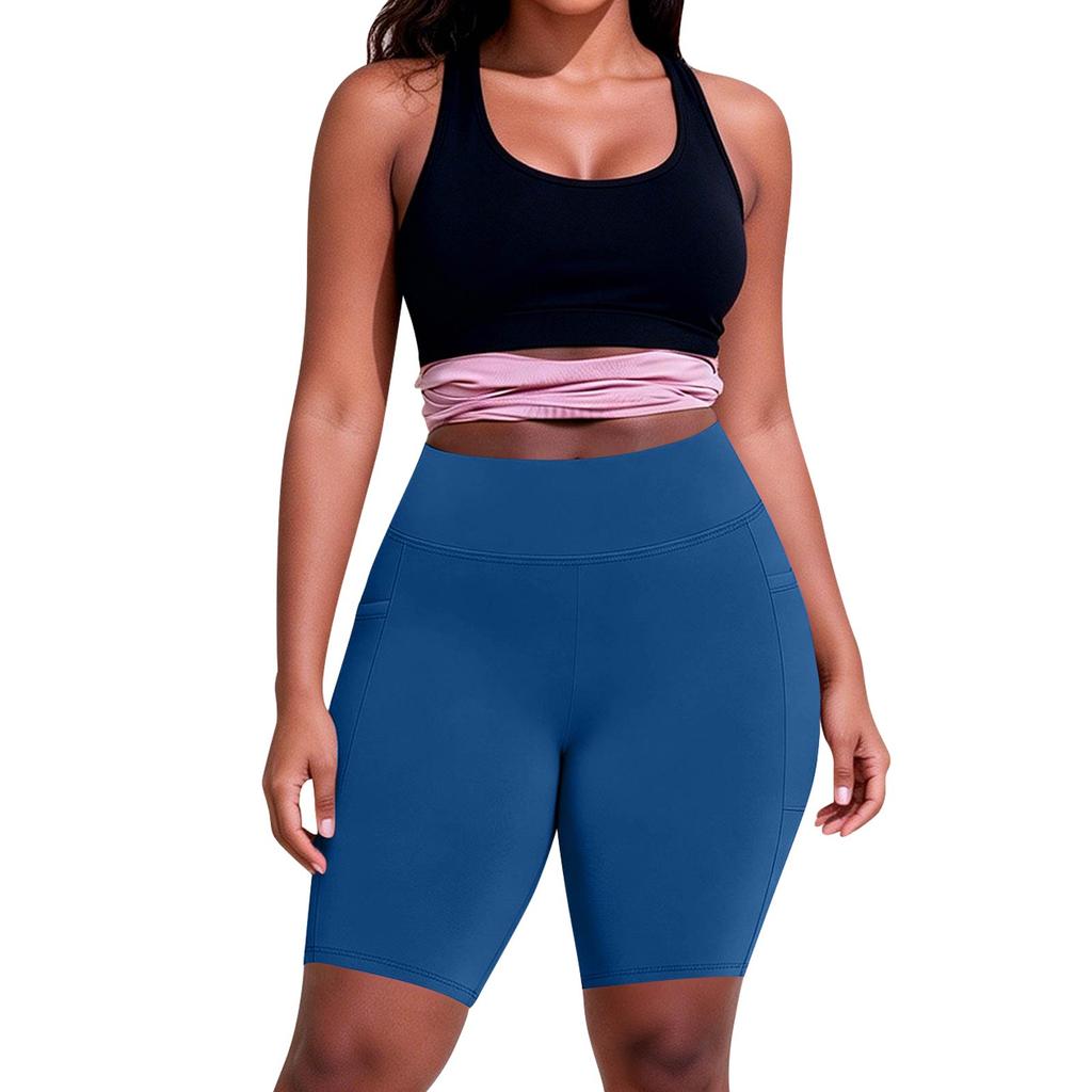Women's Fashionable Casual Plus Size Pocketed Athletic Leggings With High Waist And Butt-Lifting Effect Cropped To Mid-Thigh Length
