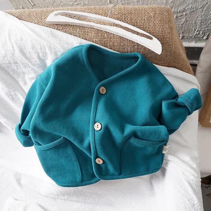 Herbst Kinder Langarm Strickjacke Baby Baumwollmantel für Jungen Mädchen Einfarbig Jacke Kinder Freizeitstrickjacke Kinderkleidung