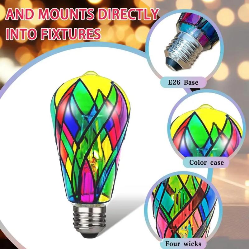 Stained Glass Light Bulb 4W St64 Led Light Bulb Painted Glass E26 Base Mosaic Night Lamp Home Decor Romantic Festive Atmosphere