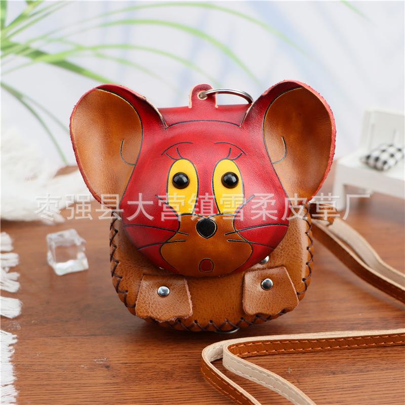 Cowhide Creative Little Mouse Change Bag, Car Key Bag, Zodiac Small Backpack, Shoulder Messenger Bag, Small Gift.