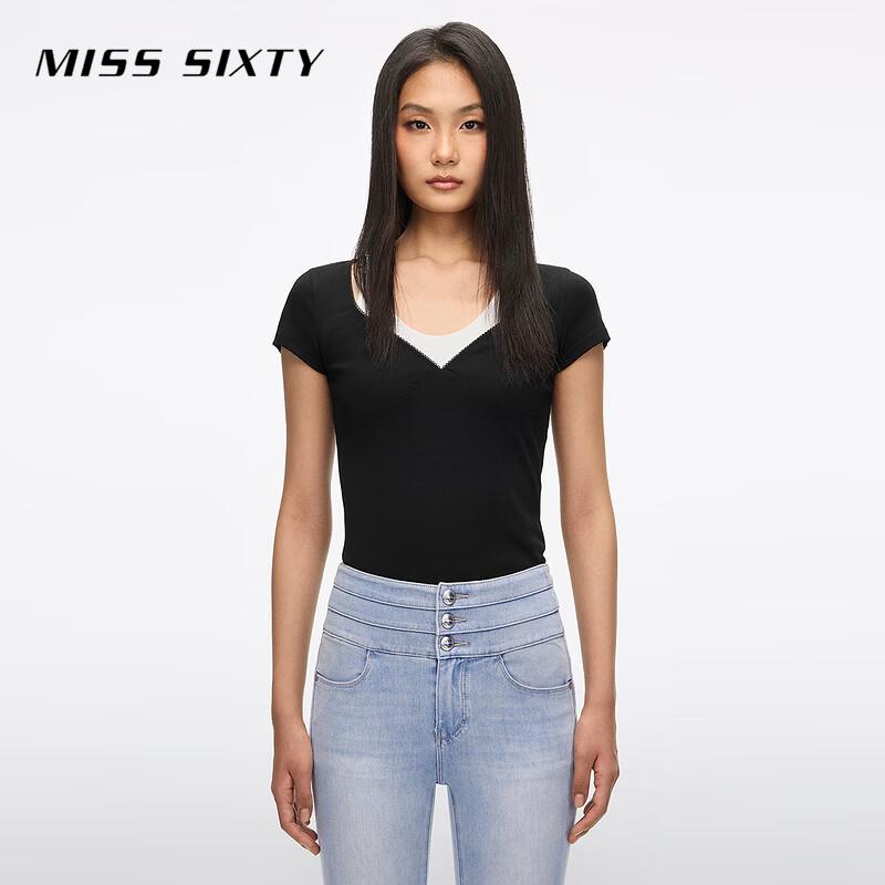 MISS SIXTY Women's Faux Two-Piece Slim Fit T-Shirt