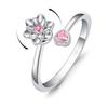 Lotus Flower Spinner Ring For Women Cute Rotating Adjustable Pinky Rings Dainty Floral Zircon Delicate Student Stackable Ring
