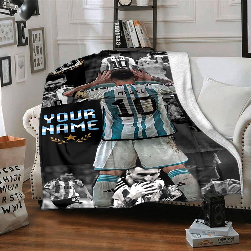 Football Messi Personalized Text Blanket Multi-purpose Personalized Blanket Durable Comfort Perfect for Chair Livingroom Nap Bed for All Occasions