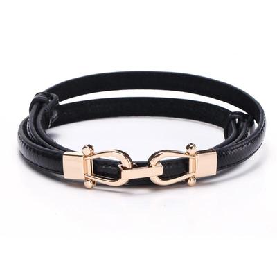 Snake Pattern Crown Buckle Genuine Leather Thin Belt for Women - Korean Fashion Accessory