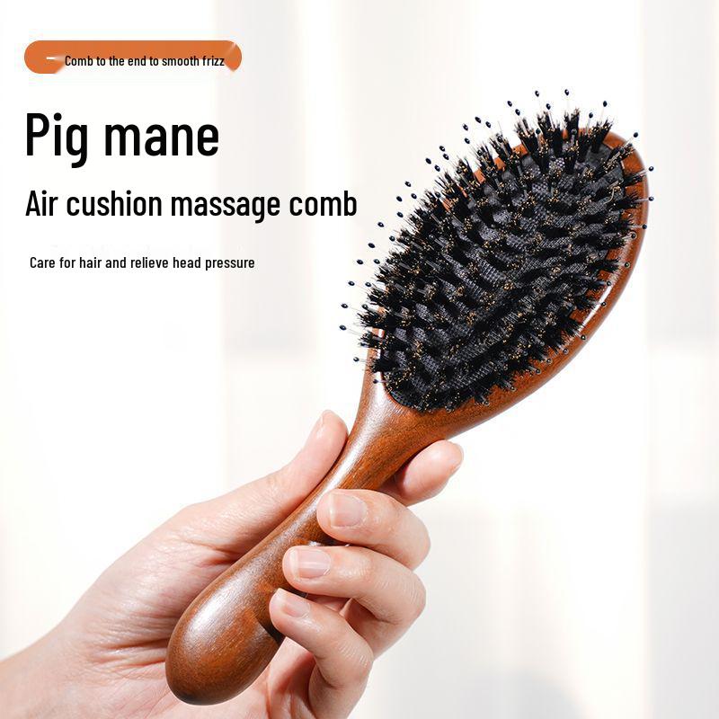 Sandalwood Boar Bristle Paddle Comb: Detangling & Massage for Women's Fluffy Hair