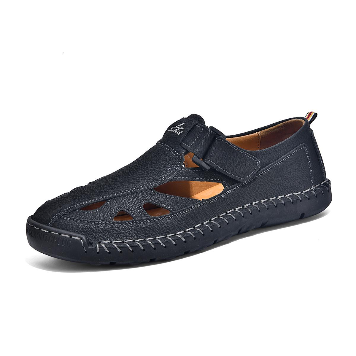 Men s Summer Breathable Closed-Toe Sandals - Fashionable Handmade Stitching Beach Shoes 38