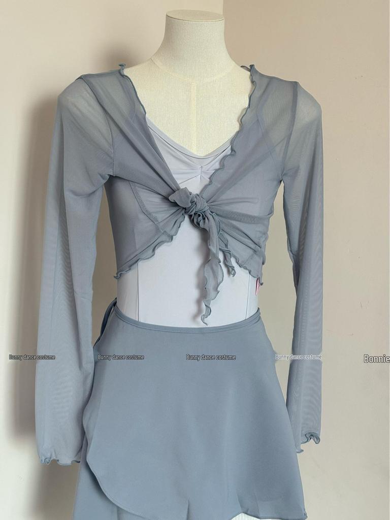 Sommer Ballettbekleidung für Damen: Einteiliger Turnanzug, Eiskunstlaufkleid, Aerial Yoga Oberteil, Netzstoff-Lagen-Übungsset