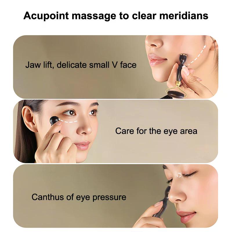 Purple Sandalwood Roller Massager Lotus Seedpod Beauty Professional Brass Facial Gua Sha Tool Eye Relaxation Spot Meridians