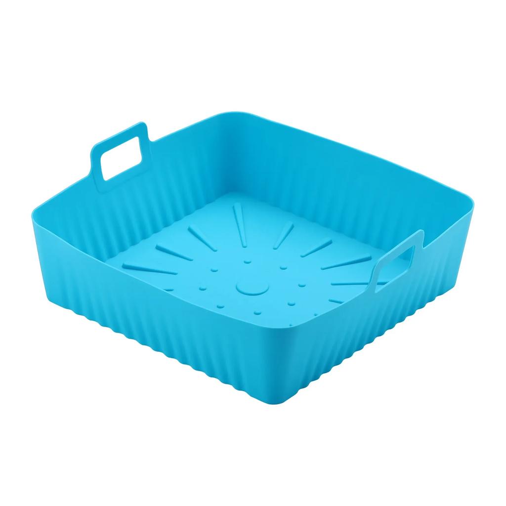 1pc Air Fryer Silicone Baking Tray 23cm Square Airfryer Liners Molds Reusable Oven Baking Basket Multi Functional Barbecue Mat