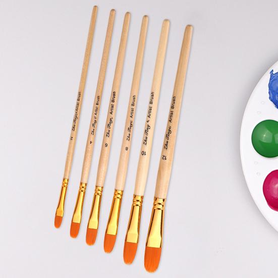 6Pcs/Set Painting Pen Set Dense Bristles DIY Soft Bristle Original Wood Color Rod Student Art Watercolor Paint Brushes Studio Supply