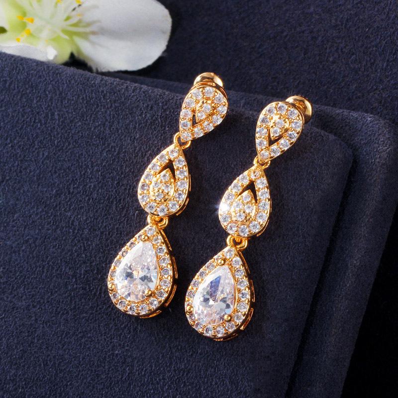 T0157 Water Drop Zircon Set, Necklace Earrings Two-Piece Bridal Banquet Dress Accessories