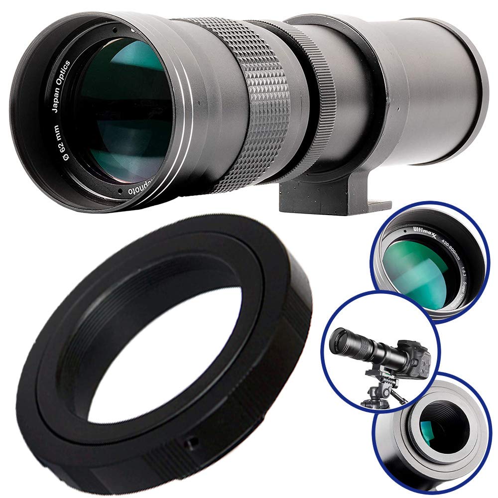 

Ultimaxx Super HD Manual Telephoto Zoom Lens Kit for Canon EOS and 1500D Digital SLR Cameras 420-800mm f/8.3-16 T-Mount 9000D, 800D, 760D, 750D, 700D,