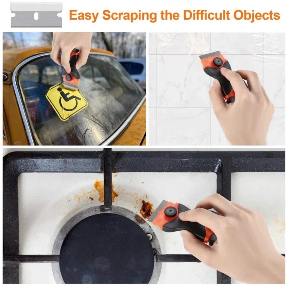 Plastic & Metal Razor Blade Scraper, Window Glass Cleaner, Vinyl Film & Adhesive Remover Tool for Car & Home