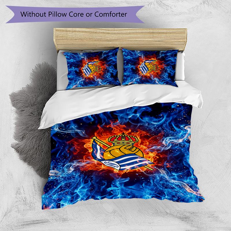 Set Lenzuola Stampato 3 Pezzi FC Real Sociedad Copripiumino Traspirante con Federe Biancheria da Letto Decorativa per Camera da Letto Casa