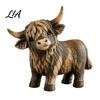 Aged Texture Tabletop Figurine Farmhouse Highland Cow Figurine, Resin Scottish Bull Statue, Rustic Durable Sculpture for Office Ornament, Country