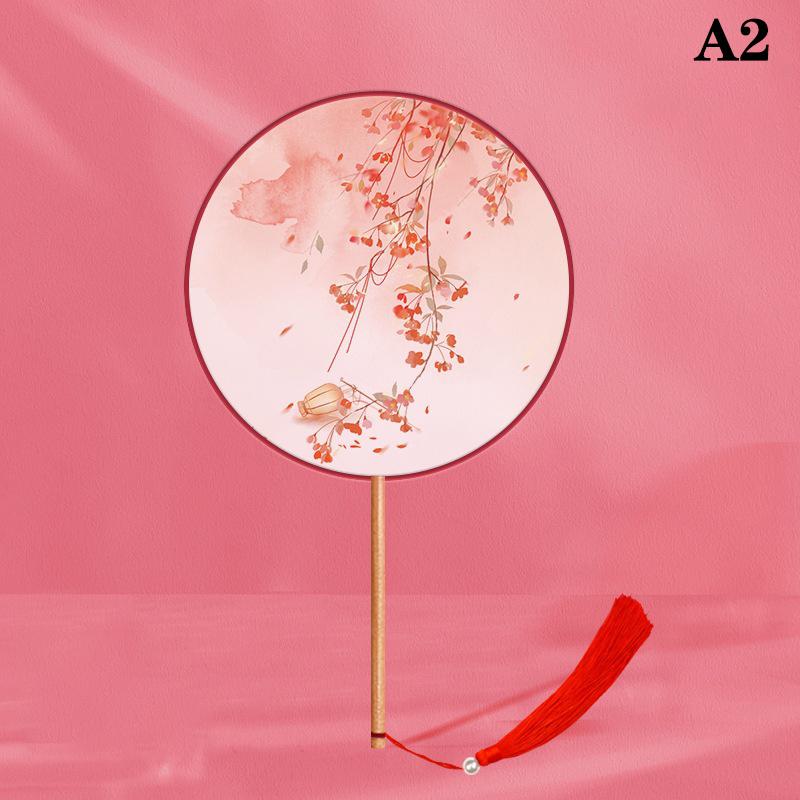 Chinesischer Runder Handfächer Vintage Druck Seidenfächer Antike Quaste Tanzhandfächer Cheongsam Tang Anzug Hochzeitsfeier Accessoires