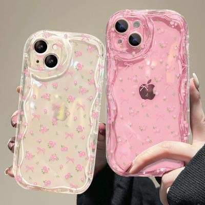 Braccialetto Fiore a Fiocco Applicabile a Custodia Trasparente per Cellulare Apple 16 Iphone15PRO Silicone Completamente Inclusivo XS/XR Donna