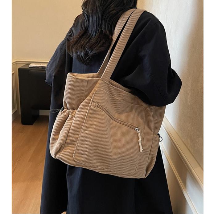 Vintage Corduroy Tote Bag for Women Large Capacity Shoulder Bag Casual Handbag College School Shopping Travel Tote Bag