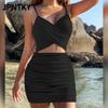 JPNTKY Women's Fashion Summer Spring Solid Color Print Sleeveless V-Neck Casual Dresses