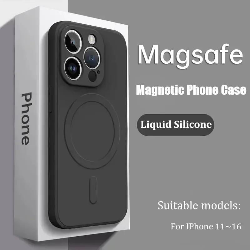 Tekutý silikonový kryt Pro iPhone 16 17 15 14 13 12 11 Pro Max Plus Mini Air Pro Magsafe Magnetické bezdrátové nabíjení Měkký kryt funda