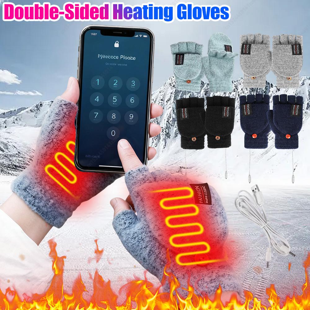 Electric Heated Gloves Hand Warmers Mittens Heater Rechargeable USB  Reusable Winter Warm Heating Laptop for Women Men Outdoor G
