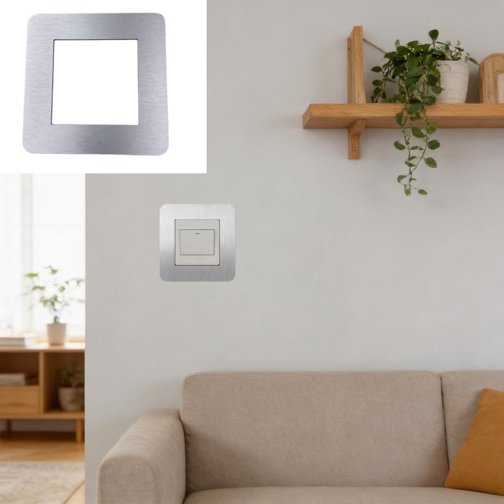 

1pc 8.6X8.6cm Modern lighting switch wall sticker dustproof switch socket protection cover living room home decoration 8.6cm срібний