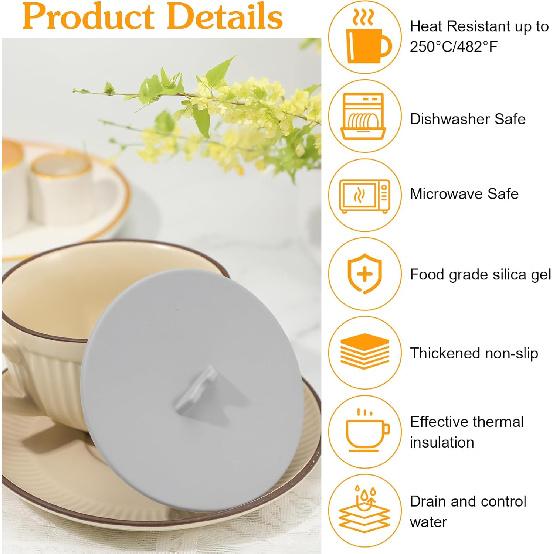 6pcs Silicone Drink Covers, Mug Cover, 10cm/3.94In Silicone Lids for Cups, Reble Cup Cover, Silicone Cup Covers for Mugs, Cups, Tea Pots - Ivory &