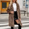 Damen Wintermode Lässiger Revers Leopardenmuster Plüsch Langer Mantel