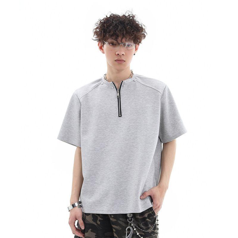 51 Hip-hop Design Sense Function Half Zipper Short sleeve Men's Summer High Street Retro American Cleanfitt Shirt Half Sleeve