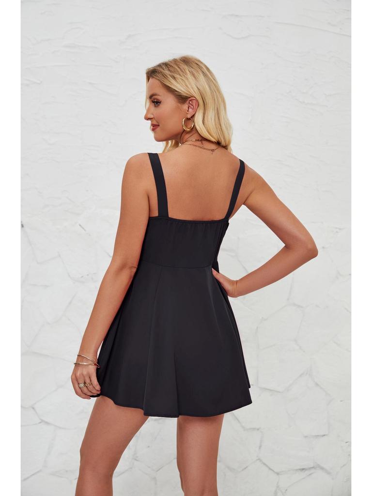 European Summer Strapless Lace-Up Solid A-Line Mini Dress