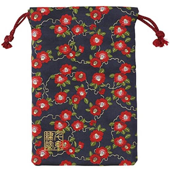 

Сумка-кисет из парчи Сэнсисюин Темно-синяя Камелия Среднего размера Нисидзин-ори (Подкладка) Дизайн «Снежная волна»,