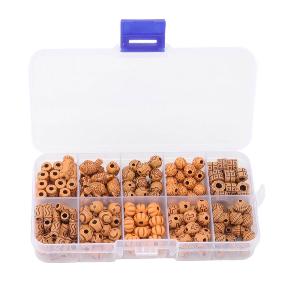 199 Peças Contas de Madeira Sintética Artesanato DIY Contas Listradas com Furo Grande Resina Conservante Contas Vintage com Tesoura Linha
