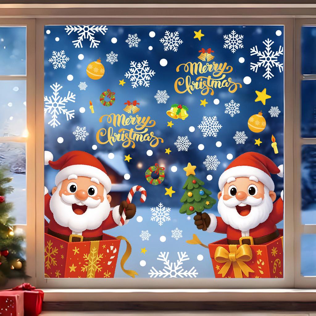 Pvc Festive Christmas Snowflake And Santa Static Stickers For Decoration Window