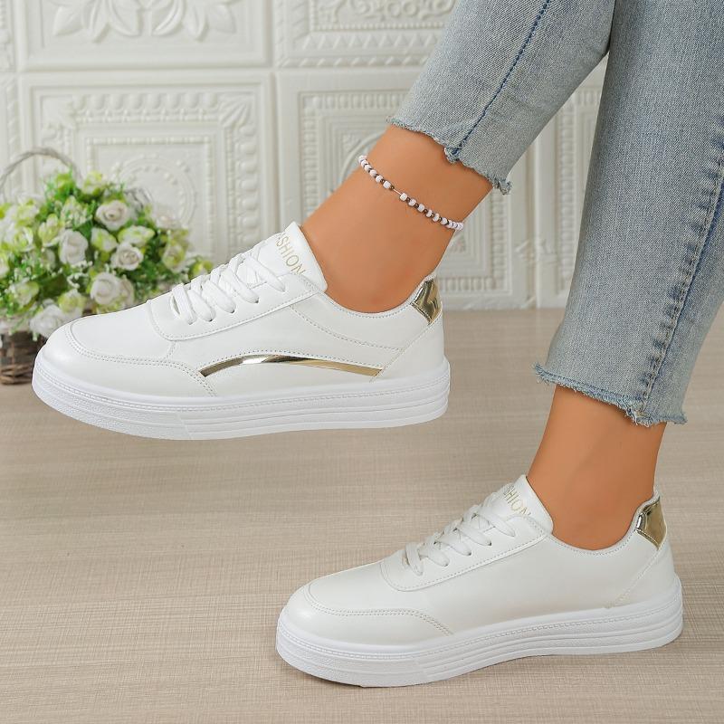 

Comfortable Plus Size Sneakers Fashion Round Toe Spliced Lace-Up Platform Waterproof Non-Slip Flat Single Shoes 41 білий