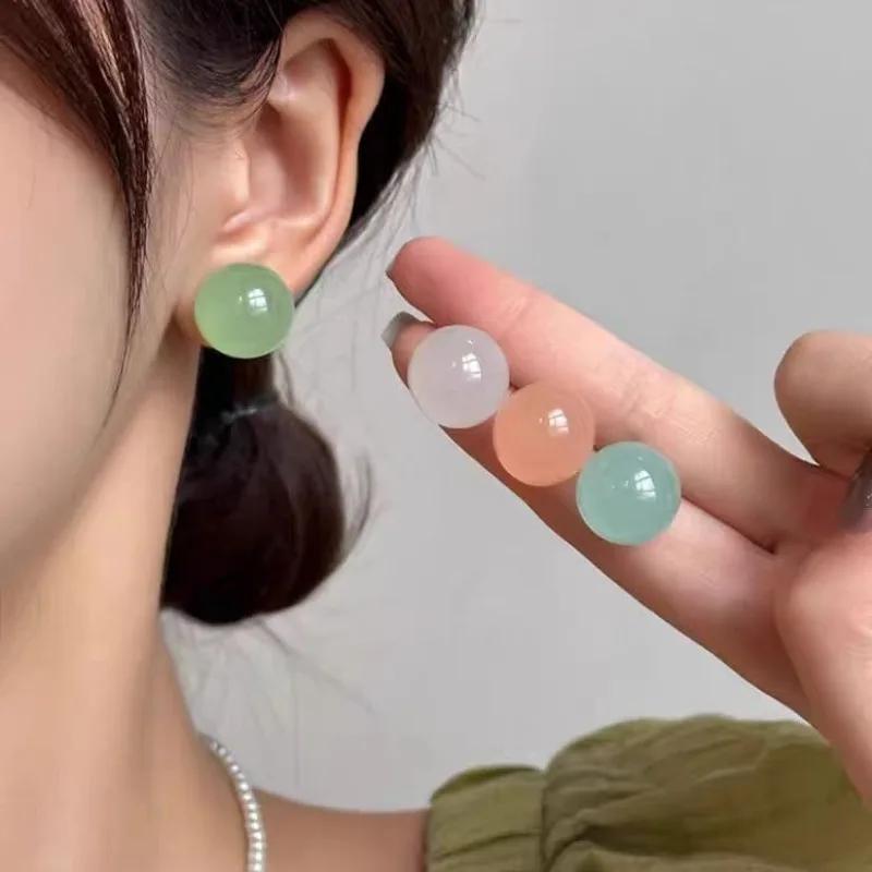 Classic Simple Pink Resin Ball Stud Earrings for Women New Charm Fashion Summer Holiday Piercing Jewelry Korea Earrings Gift