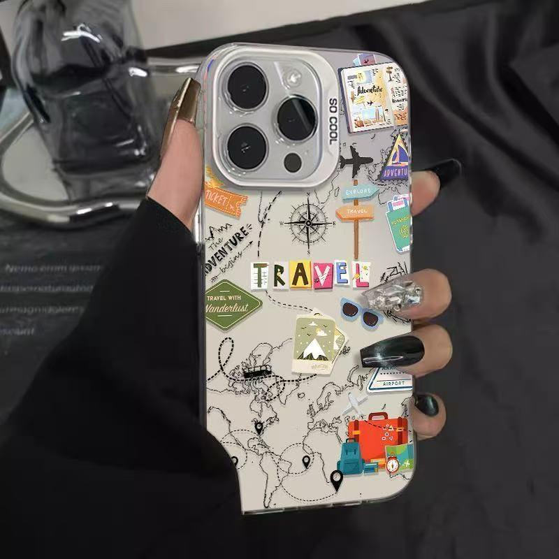 iPhone 15 Pro Max Silver Travel Route Map Phone Case