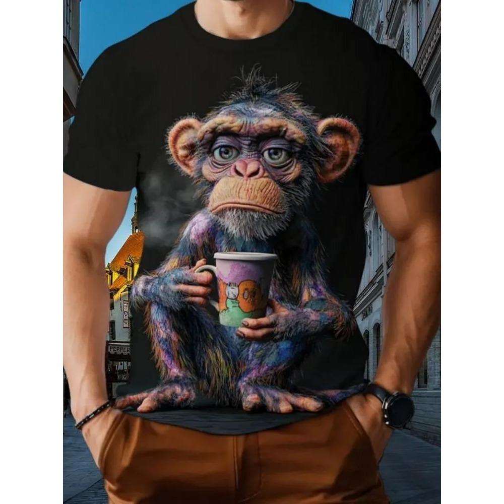 Fashionable Personalized Fun Animals T-shirt Men's Casual Plus Size Comfortable Round Neck Short Sleeved T-shirt