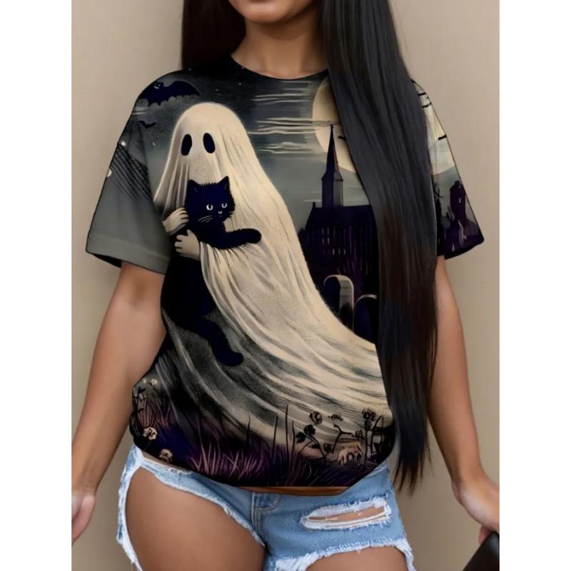 Moda Donna Girocollo Manica Corta Stampa Colore 3D Casual T-shirt Casual a Manica Corta Girocollo