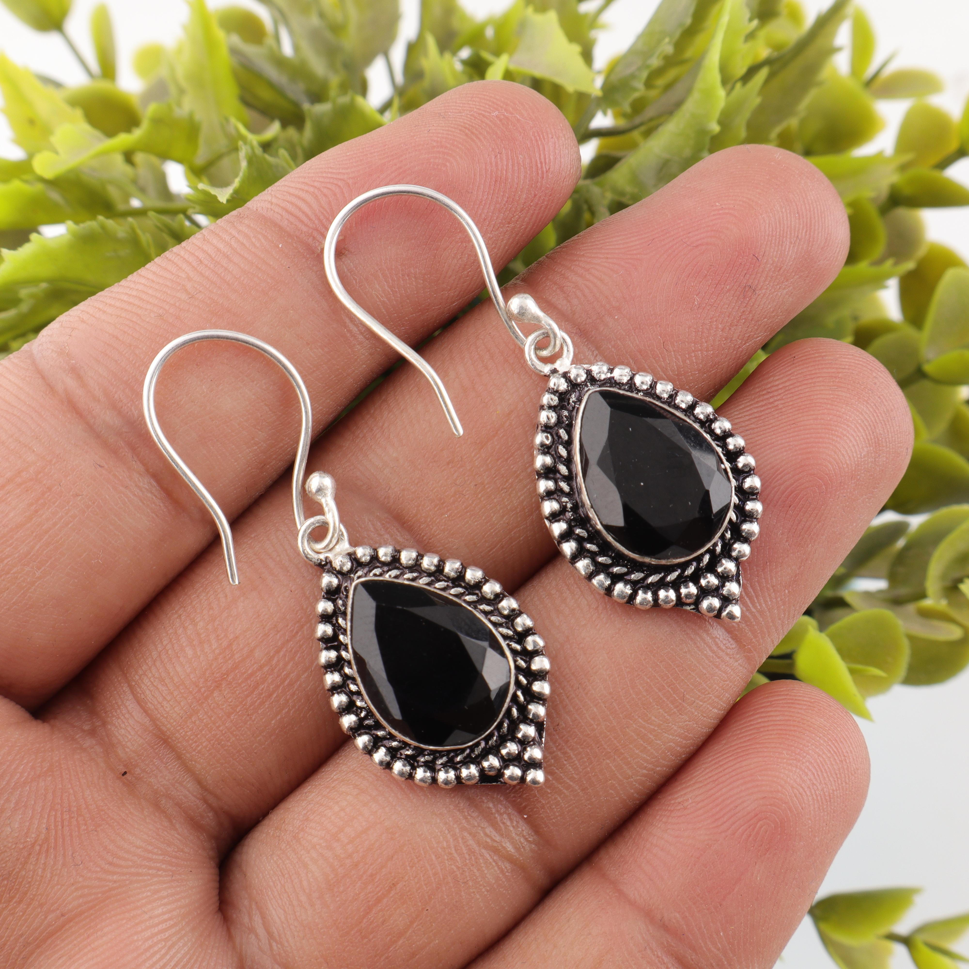 

Black Onyx Jewelry, 925 Solid Sterling Silver Earrings Handmade Gemstone Jewelry, Gifts For Attractive Earrings Gift For Her 1.6 Inches чорний