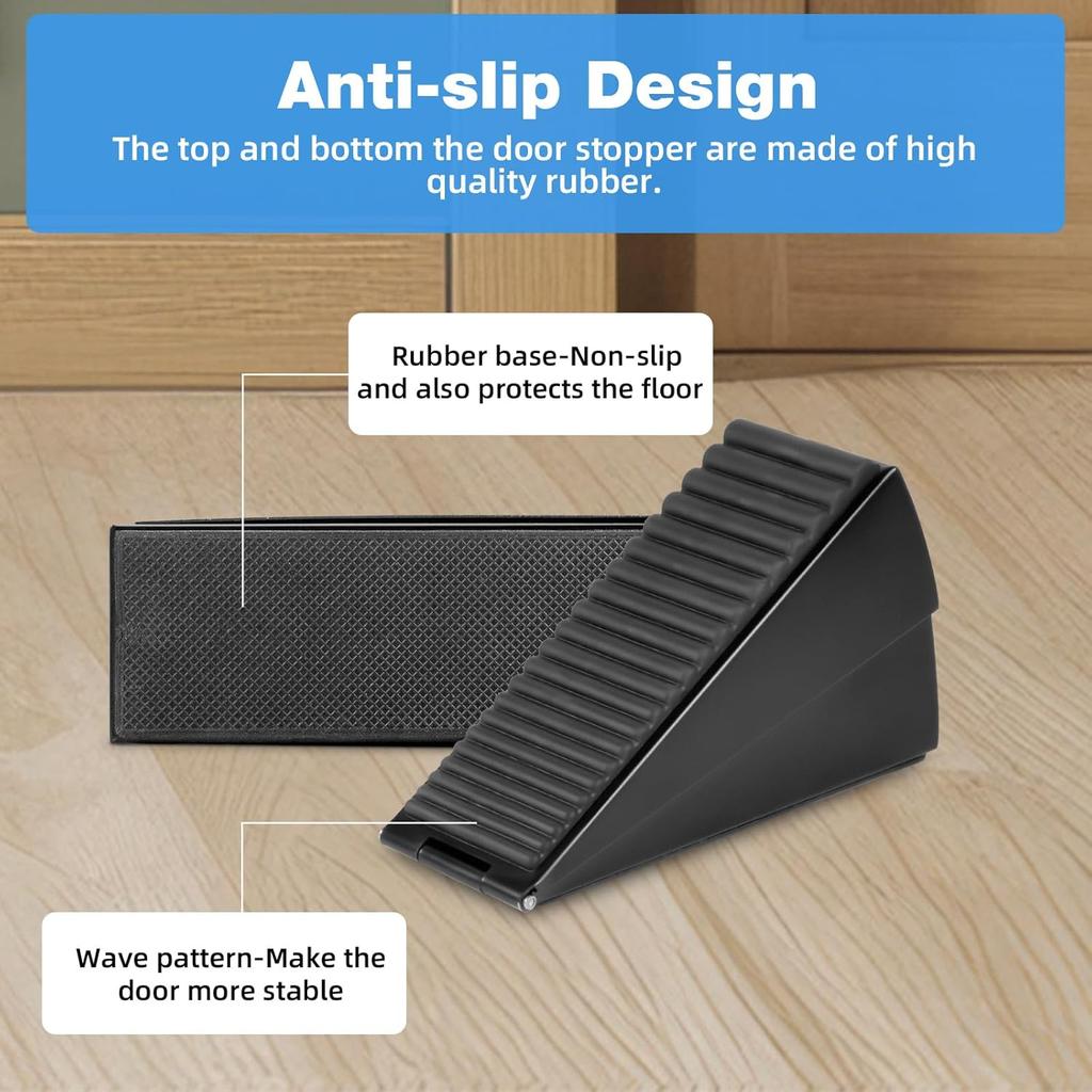 TOWODE Heavy Duty Large Door Stopper 2 PCS Adjustable High Tall Wedge Door Stopper with Non-Slip Rubber Stainless Steels Doorstop for Bottom of Door