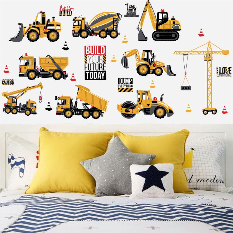 Tractor Wall Sticker for Kids Room Kindergarten School Dormitory Childish Bedside Cabinet Decorative Engineering Vehicle Vinyl Decal