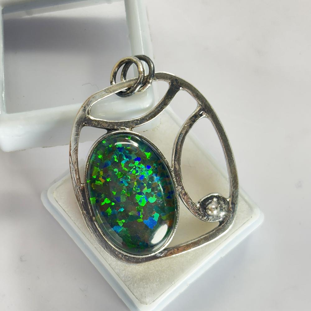 

925 Sterling Silver Pendant Gemstone | 38 Ct Natural Multi Color Opal Certified my.pds-381-k 21.4 mm approx. різнокольоровий