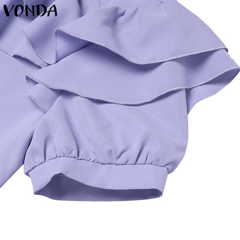 VONDA Damen Sommer Rüschen Rundhals Kurzarm Blusen