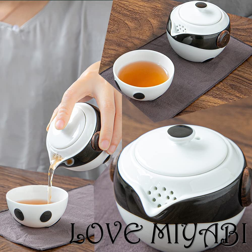 LOVE MIYABI Panda Travel Tea Set, Cute Panda Design, Ultra-Compact Storage, Easily Enjoy Delicious Tea Outdoors, Perfect for TravelOutings, Chinese