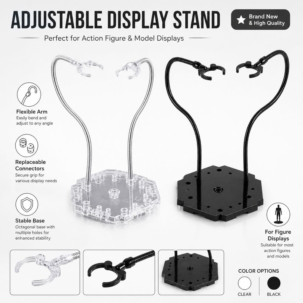 Replaceable Connectors Action Figure Stand Adjustable Arm Display Support Base Model Display