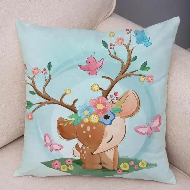 Cute Cartoon Giraffe Fox Reindeer Pillow Cover Nordic Children's Room Decoration Sofa Home Animal Cushion