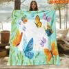 1pc Hand-Painted Butterfly & Botanical Blanket - Soft Flannel Bedspread Suitable for All Seasons, Multicolor Suitable for All Seasons, Machine Washabl